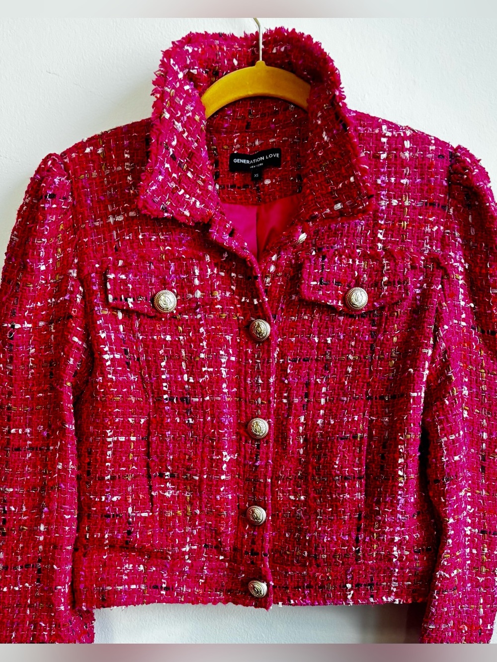 Generation Love Hot Pink Tweed
Jacket with Gold Buttons - Size XS